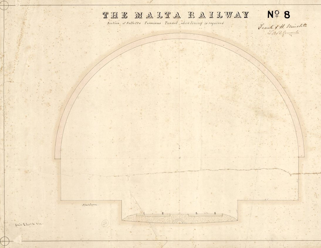 An elaborate title block heads contract drawing No.8, one of a set that formed part of the legal agreement between Frank Geneste and the Mirabita brothers. Both parties have signed the drawing, as they would need to for all contract drawings, indicating their acceptance. (National Archives of Malta Ref. PDM63169)