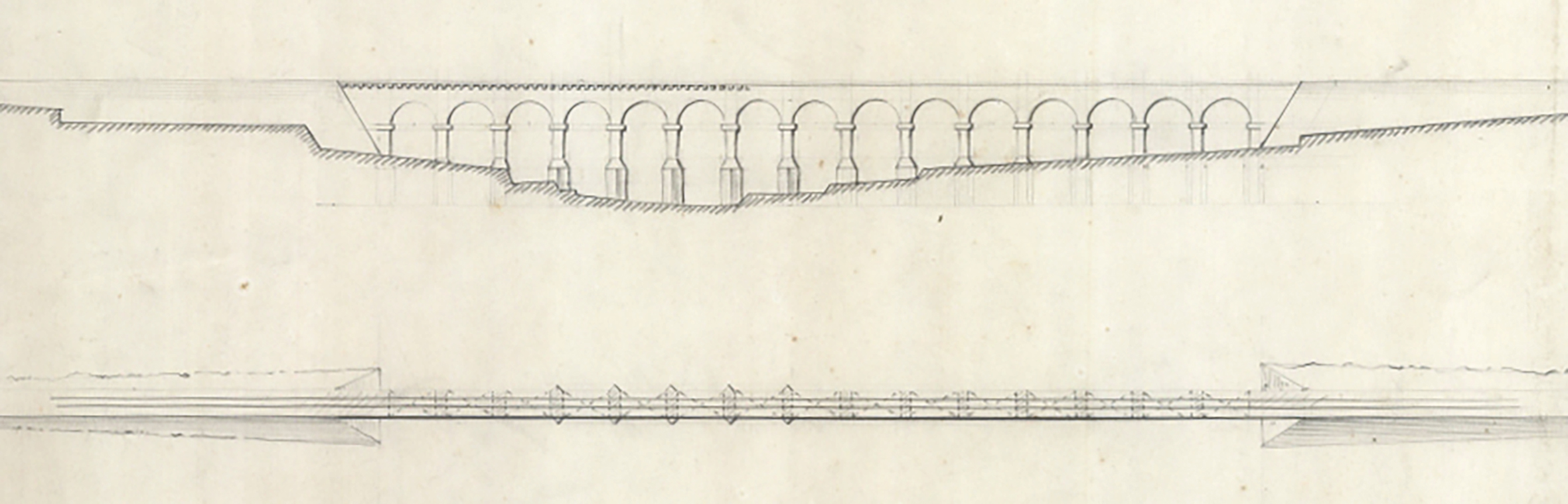 An initial proposal for a viaduct of fifteen arches crossing the valley towards Mtarfa. (National Archives on Malta Ref. PDM 63312)