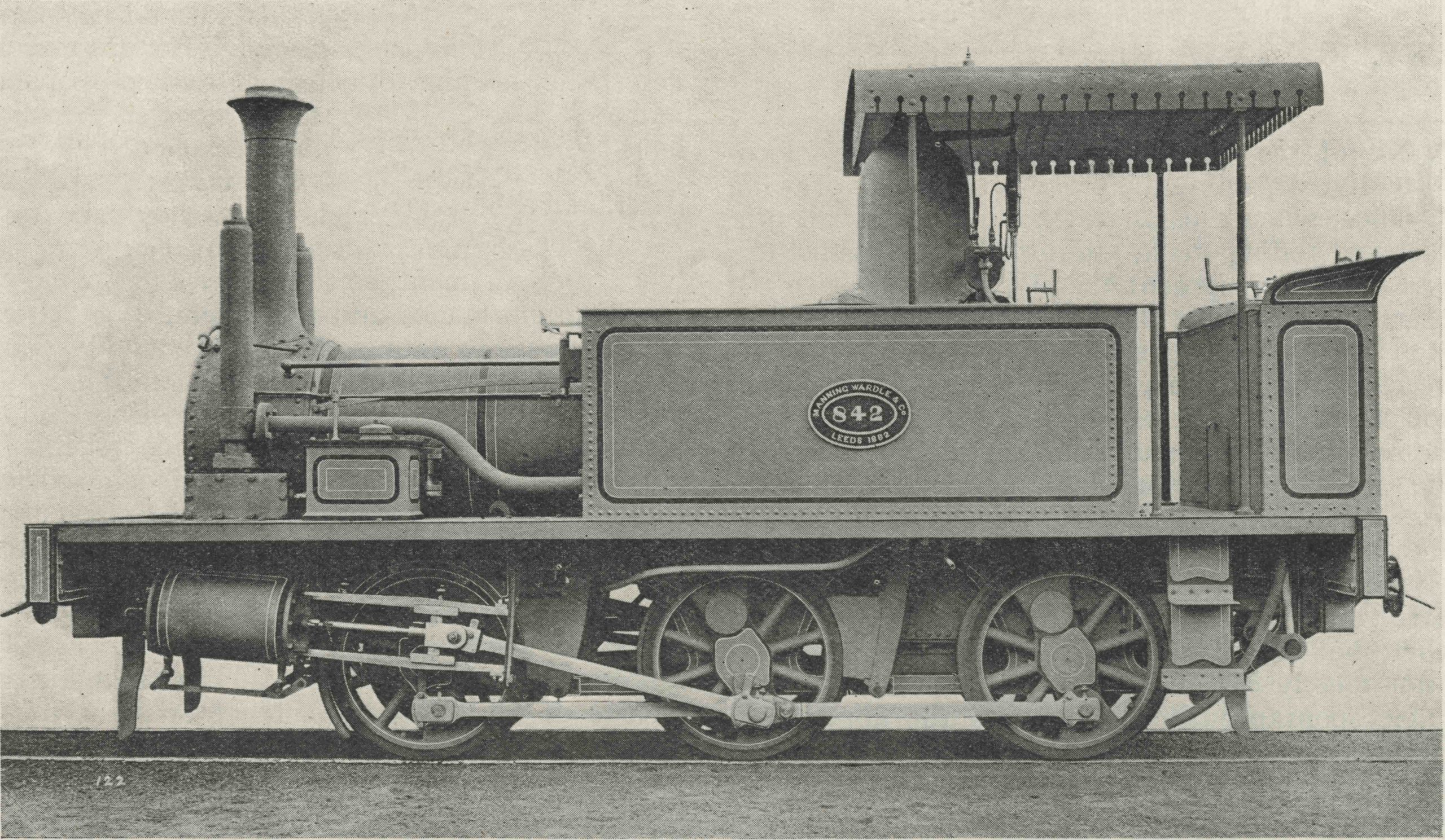 Manning Wardle & Co's official works photo of the first Malta railway locomotive taken late in 1882. It was regular practice to paint engines like this for photographs taken against a white wall before being repainted to the owner's specifications. The builder's plate was also just for the photograph, being replaced with a smaller one on the coal bunker before dispatch to the island.