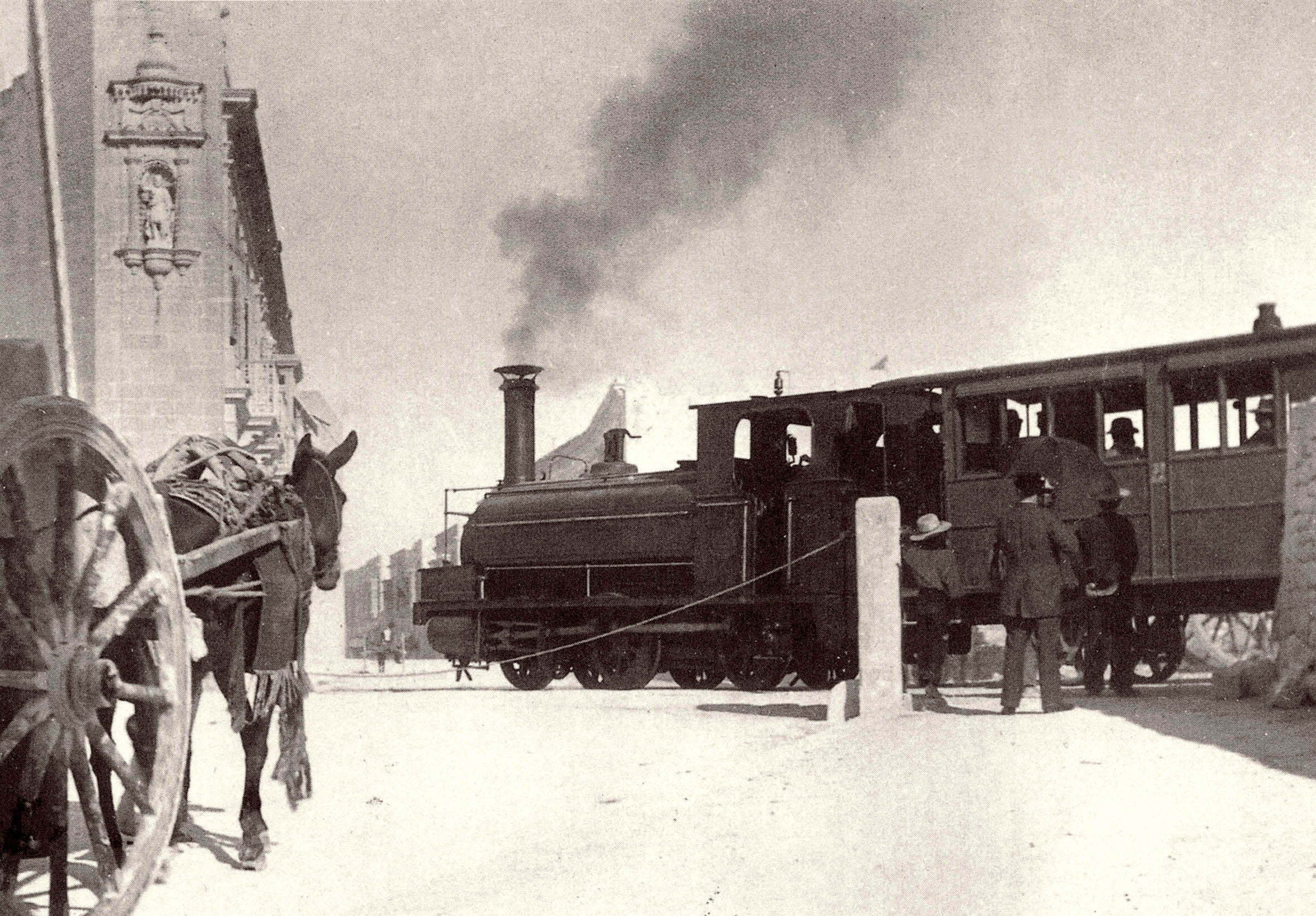 A well known photo of a train passing over the Fleur de Lys level crossing at Birkirkara, hauled by No.4 with a saddle tank and before it's reconstruction.