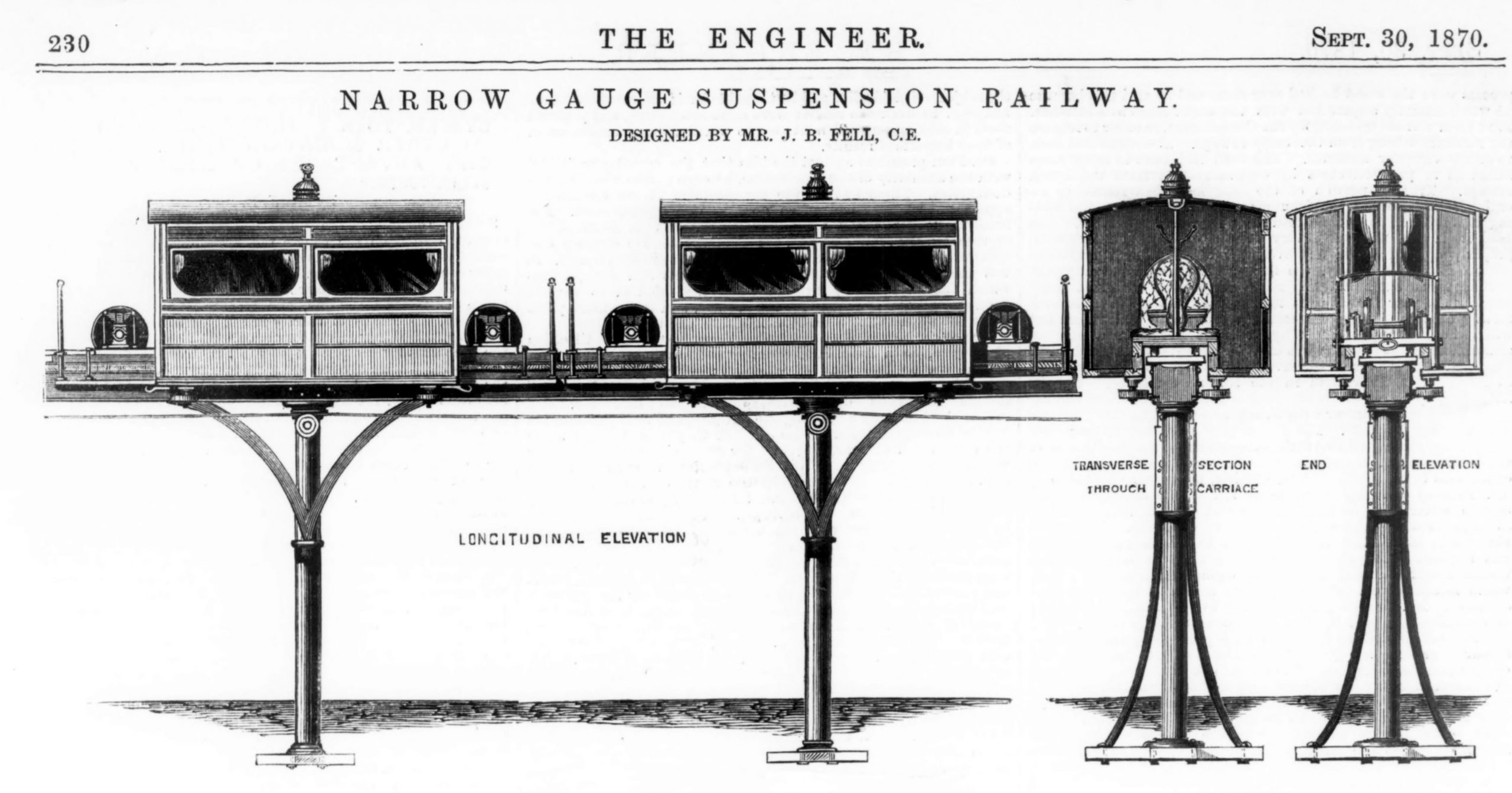 John Barraclough Fell's patent railway system designed and built for the UK Government in Aldershot. A variant of this system with a slightly wider track gauge was proposed for Malta by Major Hutchinson of the Royal Artillery