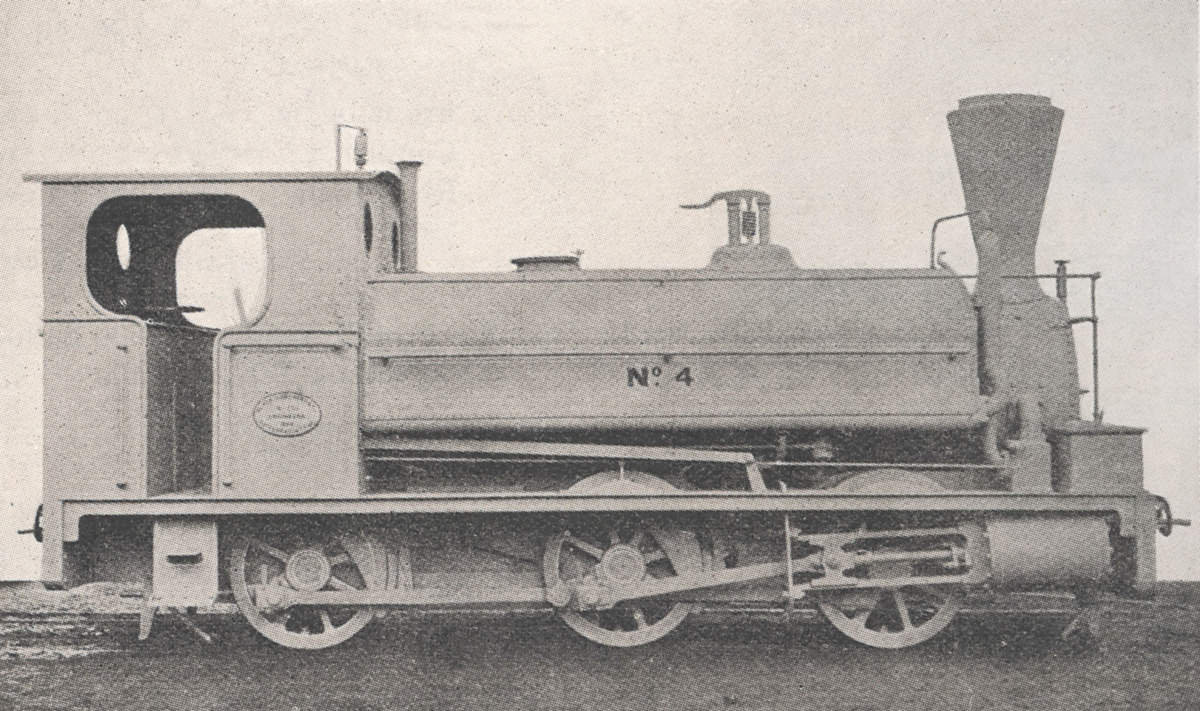 Black Hawthorn & Company's works photo of engine No.4 in its original saddle-tank form of unusual appearance. Although it met the demand for more powerful locomotives, its increased weight resulted in damage to the permanent way.