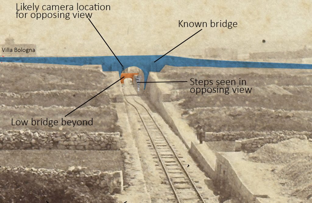 Annotated excerpt highlighting the two bridges and other features mentioned here. 