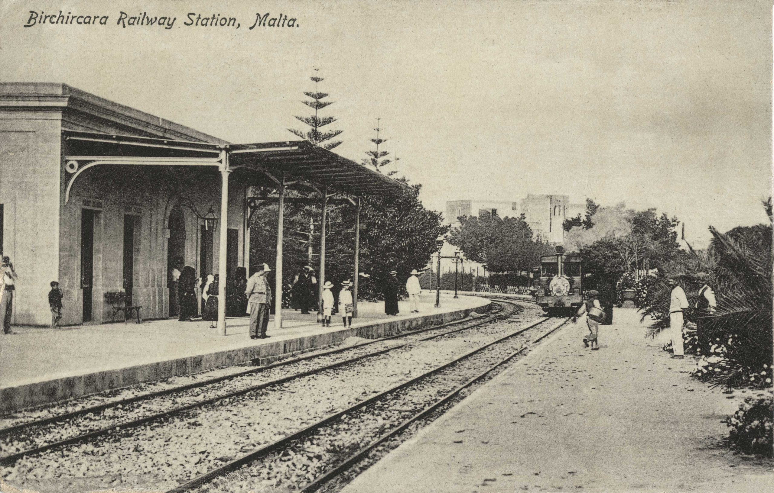 Birkirkara railway station in about 1914 with a train arriving